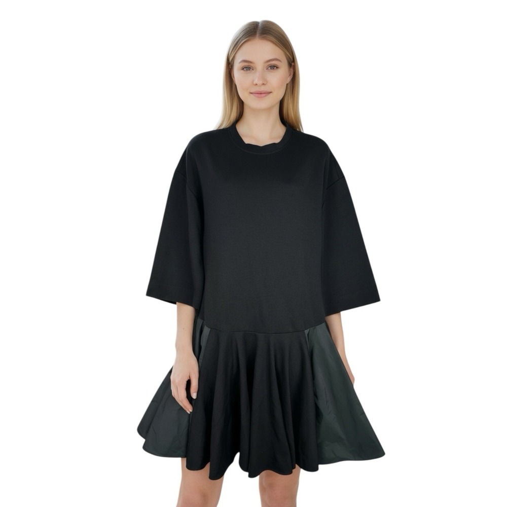 Albino Teodoro Black Drop Waist Dress 42 Wool Blend Flounce Avant Garde‎ Italy